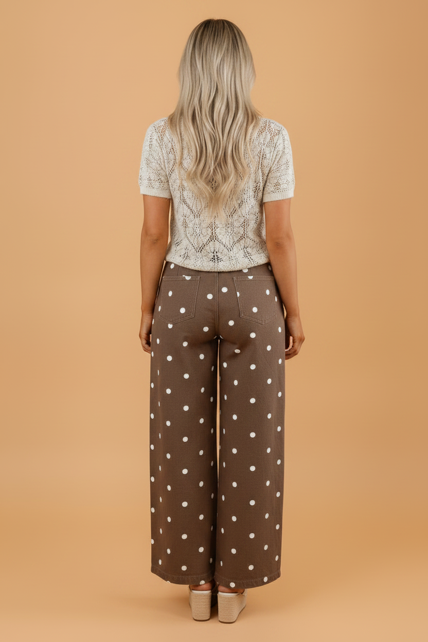 Polka Dot Denim Tailored Seam Barrel Leg Jeans