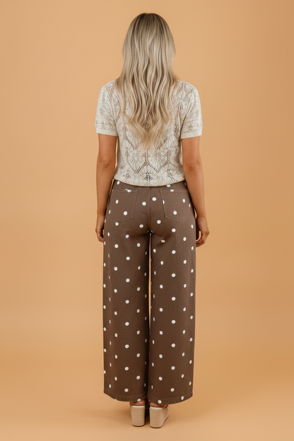 Polka Dot Denim Tailored Seam Barrel Leg Jeans