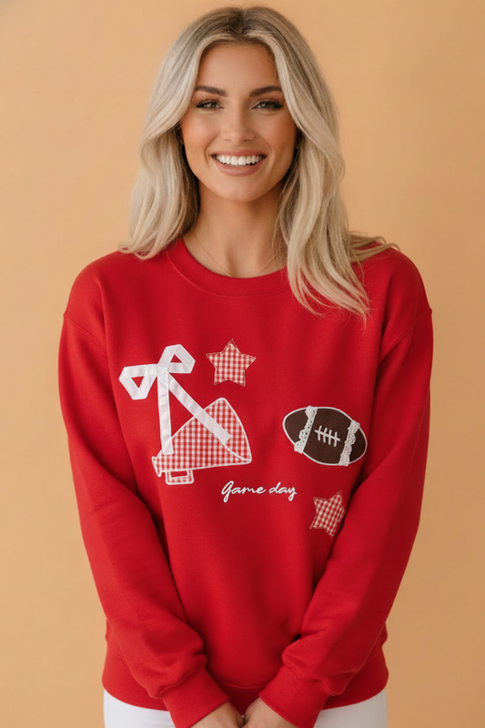 Game Day Gingham Patch Embroidered Sweatshirt