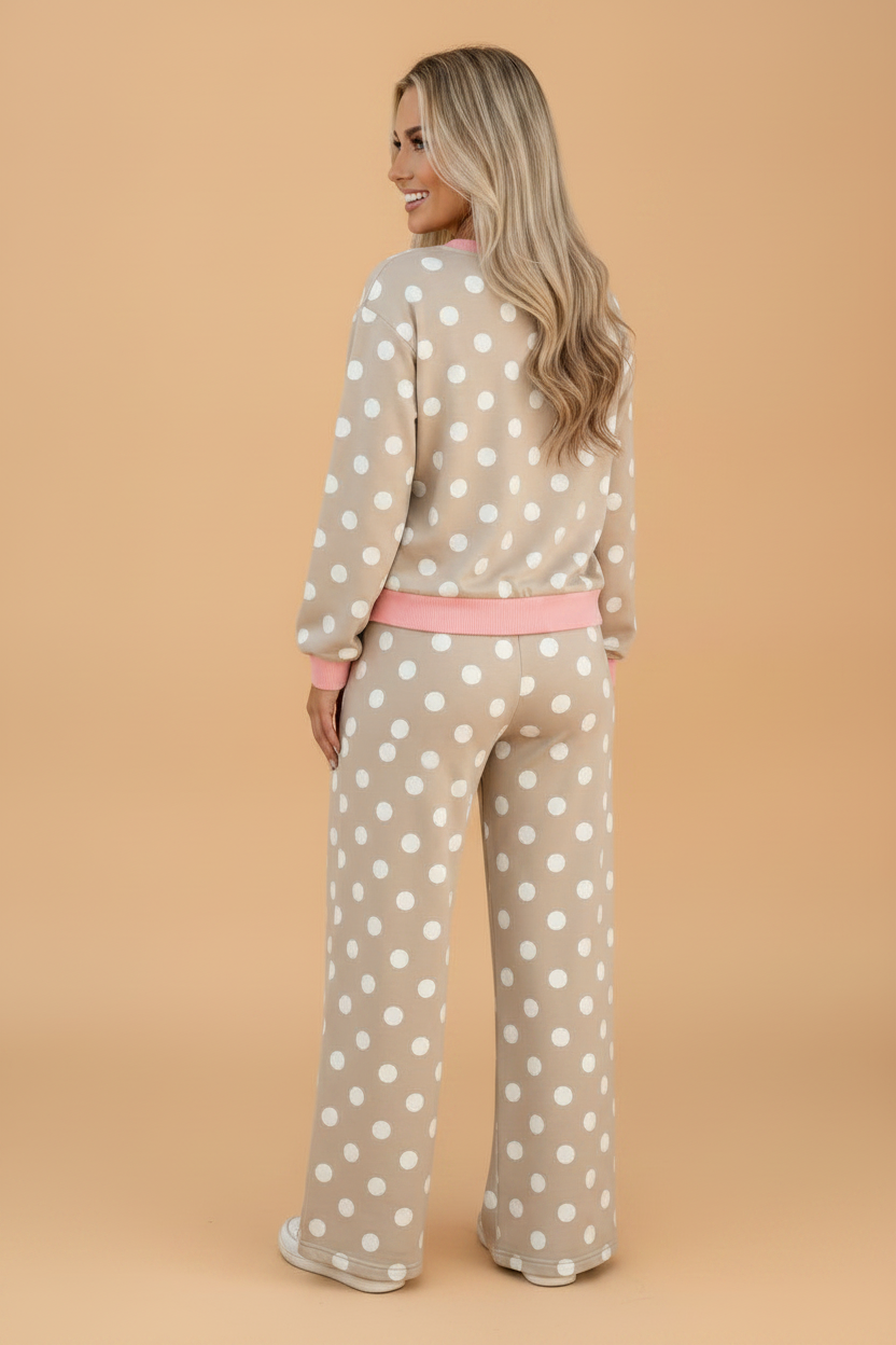 Polka Dot Long Sleeve Top & Drawstring Pants Set