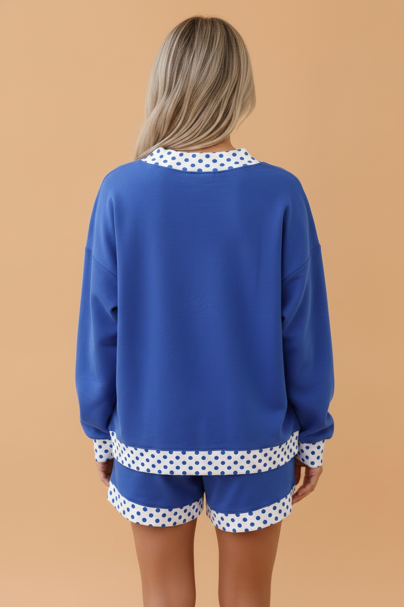 Polka Dot Contrast Trim Sweatshirt & Shorts Set