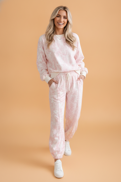 Abstract Camo Long Sleeve Top & Drawstring Pants Set