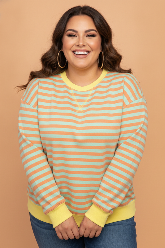 Plus Size Stripe Colorblock Long Sleeve Tunic Sweatshirt