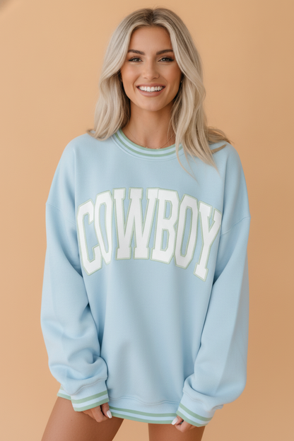 Western COWBOY Embroidered Stripe Contrast Trim Sweatshirt