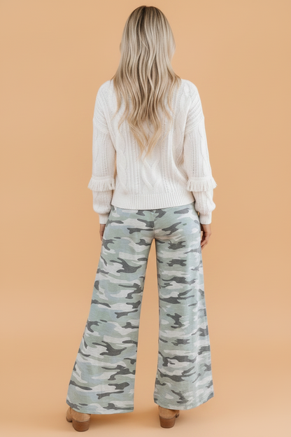 Camo Drawstring Elastic Waist Wide Leg Pants