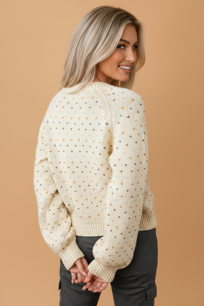 Geometric Polka Dot Long Sleeve Button Front Cardigan