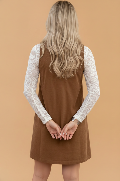 Western Embroidered Corduroy Sleeveless Mini Dress