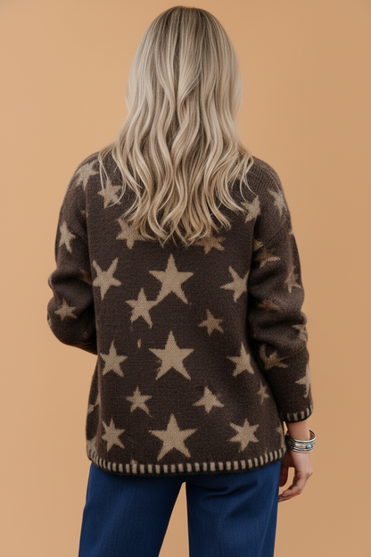 Star Stripe Trim Long Sleeve Open Front Cardigan