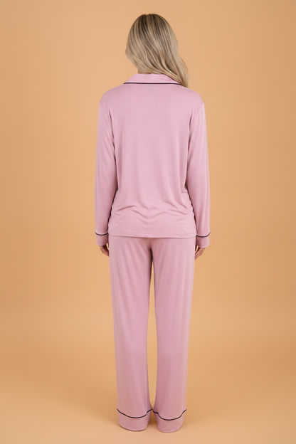 Contrast Trim Long Sleeve Top & Pants Pajama Set
