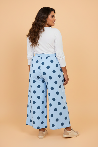 Plus Size Polka Dot Elastic Waist Wide Leg Pants