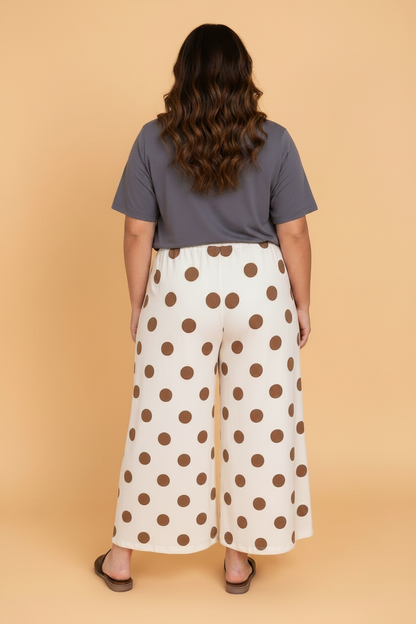 Plus Size Polka Dot Elastic Waist Wide Leg Pants