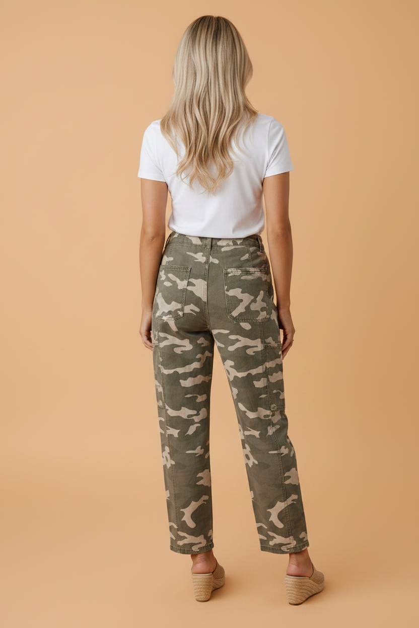 Camo & Leopard Denim Drawstring Waist Barrel Jeans