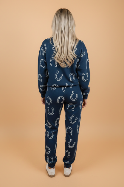 Western Horseshoe Sweatshirt & Elastic Waist Pants Set