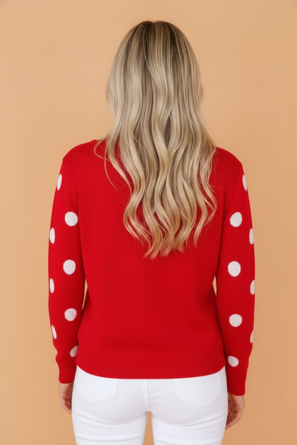Polka Dot Button Front Sweater Knit Cardigan
