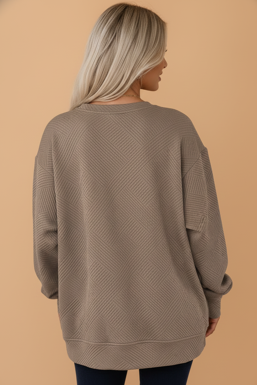 Solid Textured Drop Shoulder Sweatshirt w/ Pockets