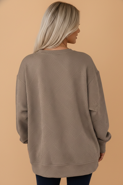 Solid Textured Drop Shoulder Sweatshirt w/ Pockets