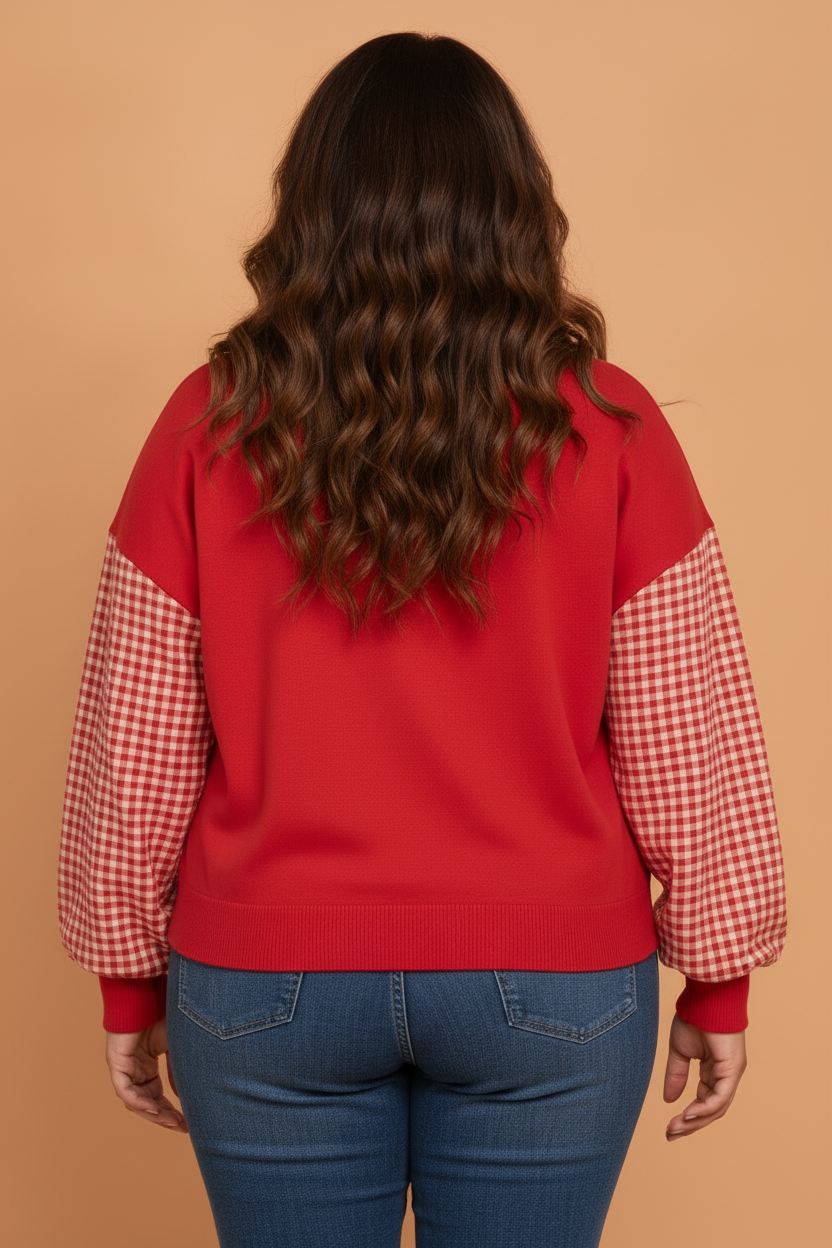Plus Size Gingham Loose Fit Long Sleeve Sweatshirt