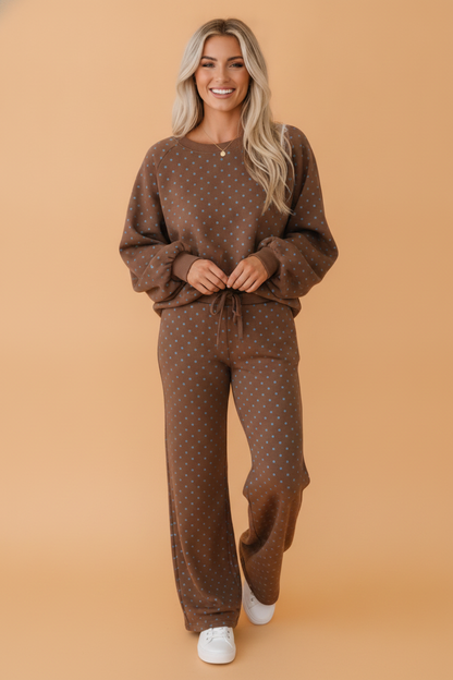 Polka Dot Long Sleeve Top & Wide Leg Pant Set