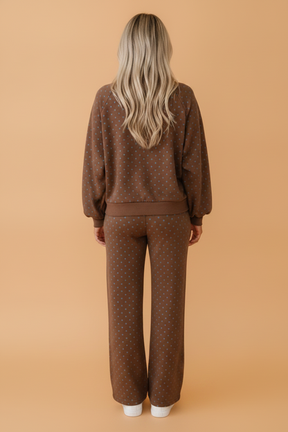 Polka Dot Long Sleeve Top & Wide Leg Pant Set