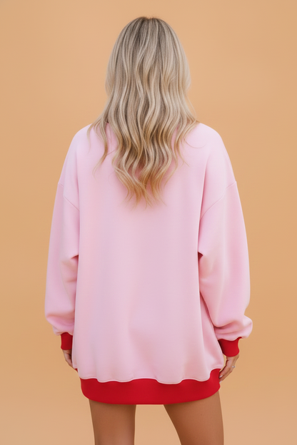Colorblock Trim Crewneck Long Sleeve Pullover Sweatshirt