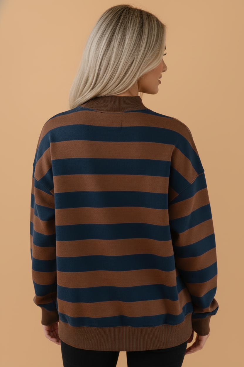 Stripe Colorblock Mock Neck Long Sleeve Sweatshirt