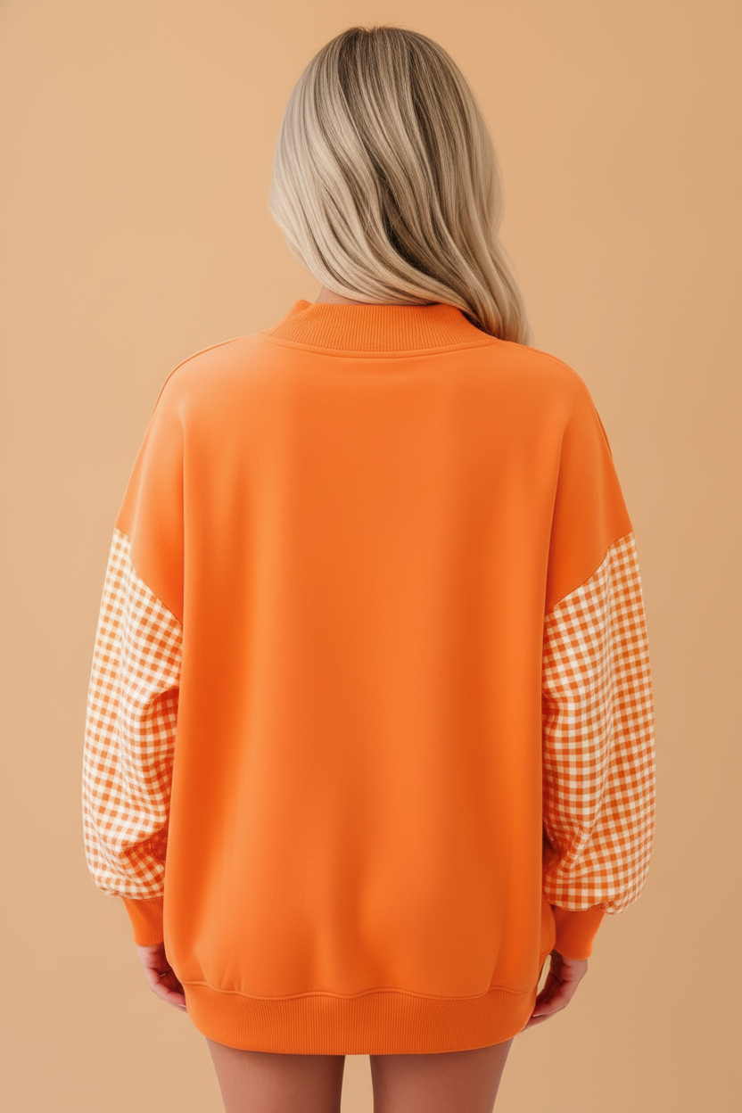 Gingham Oversized Long Sleeve Pullover Sweatshirt