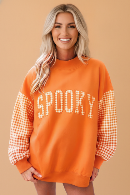 Gingham Oversized Long Sleeve Pullover Sweatshirt