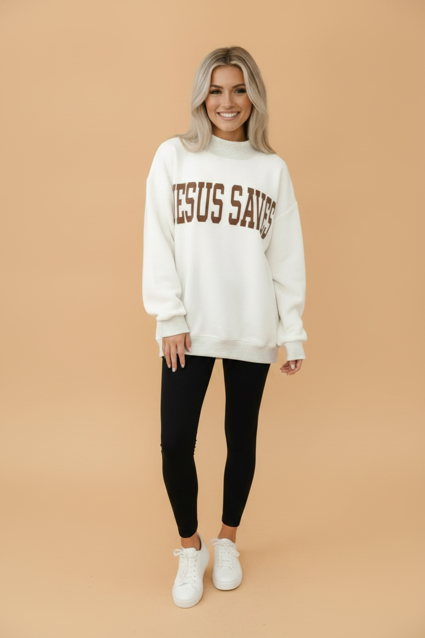 Christian Faith Print Reversible Mock Neck Pullover Sweatshirt