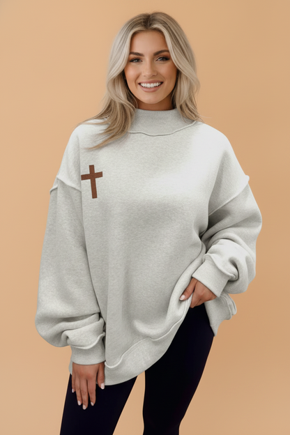 Christian Faith Print Reversible Mock Neck Pullover Sweatshirt