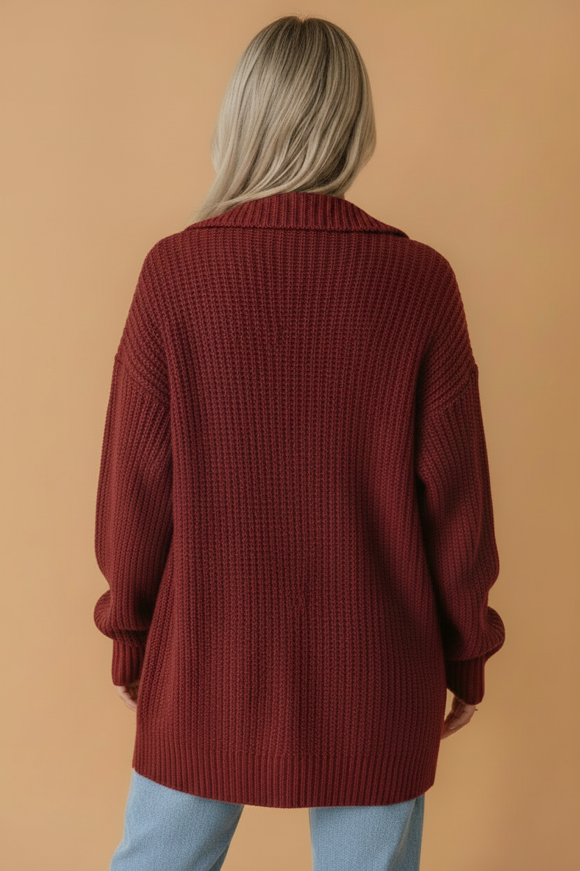Solid Knit Oversized Button Front Sweater Cardigan