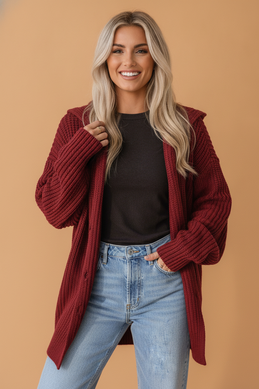 Solid Knit Oversized Button Front Sweater Cardigan