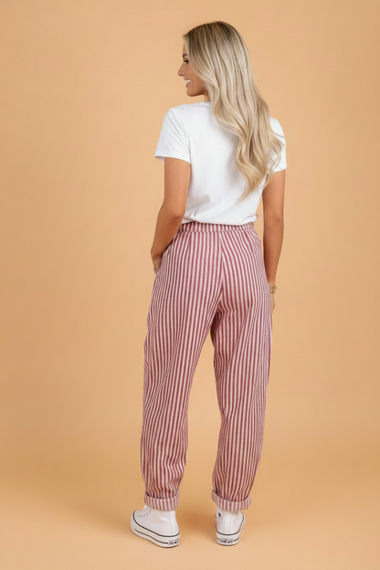 Stripe High Waist Drawstring Loose Pants