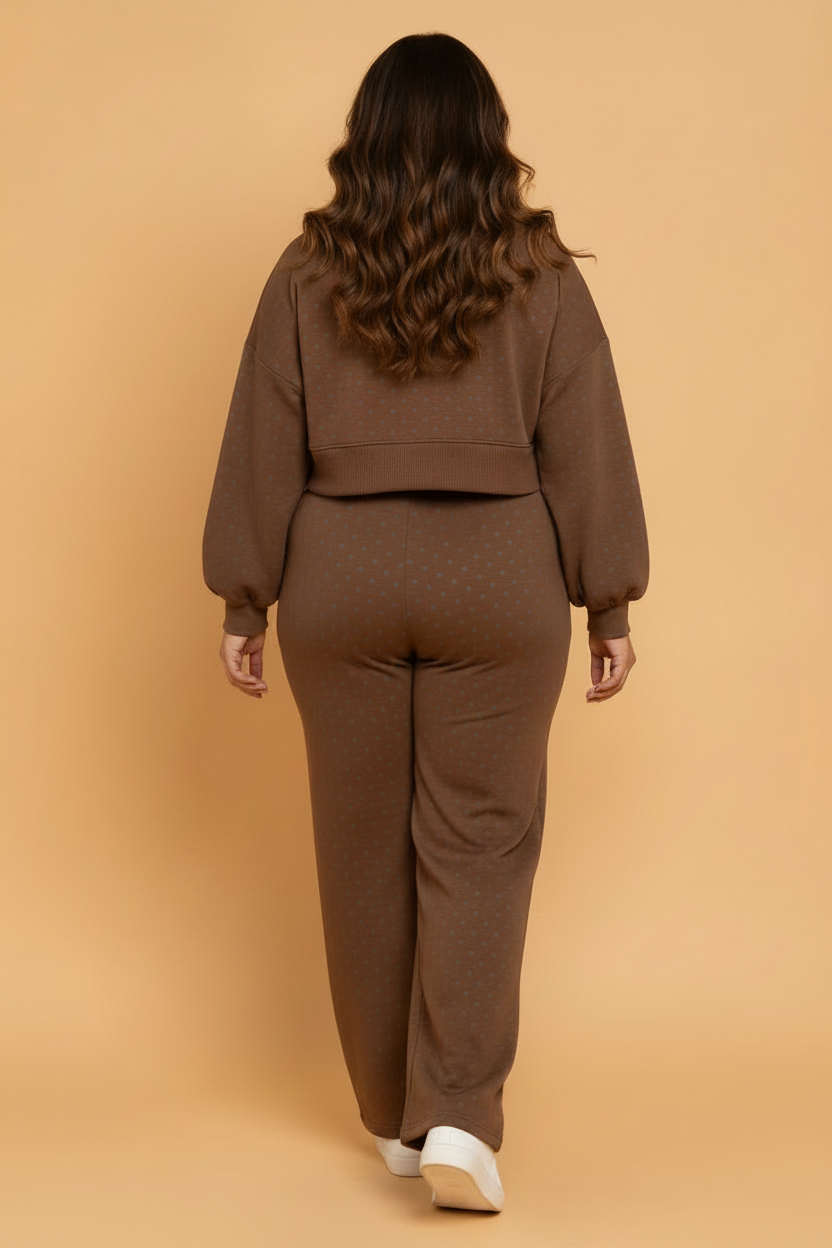 Plus Size Polka Dot Long Sleeve Top & Wide Leg Pant Set