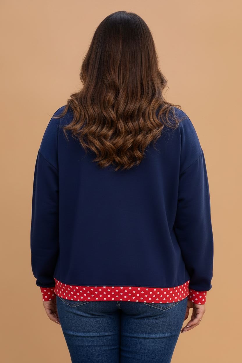 Plus Size Polka Dot Contrast Trim Mock Neck Sweatshirt