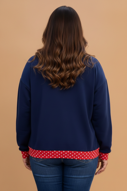 Plus Size Polka Dot Contrast Trim Mock Neck Sweatshirt
