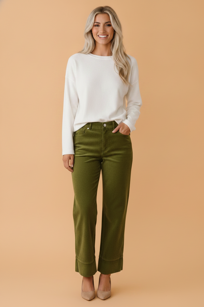 Solid Corduroy High Waist Wide Leg Pants