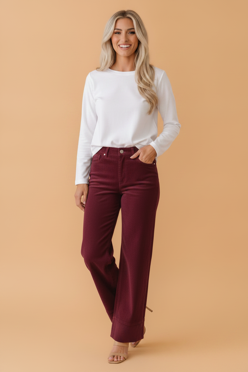 Solid Corduroy High Waist Wide Leg Pants