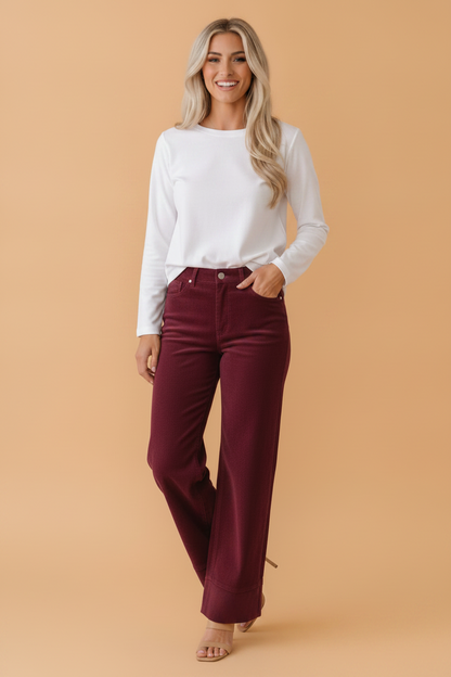 Solid Corduroy High Waist Wide Leg Pants
