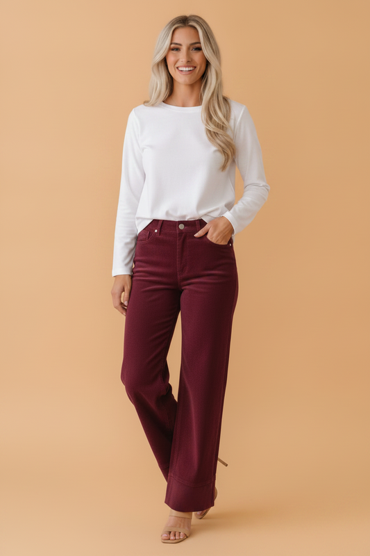 Solid Corduroy High Waist Wide Leg Pants