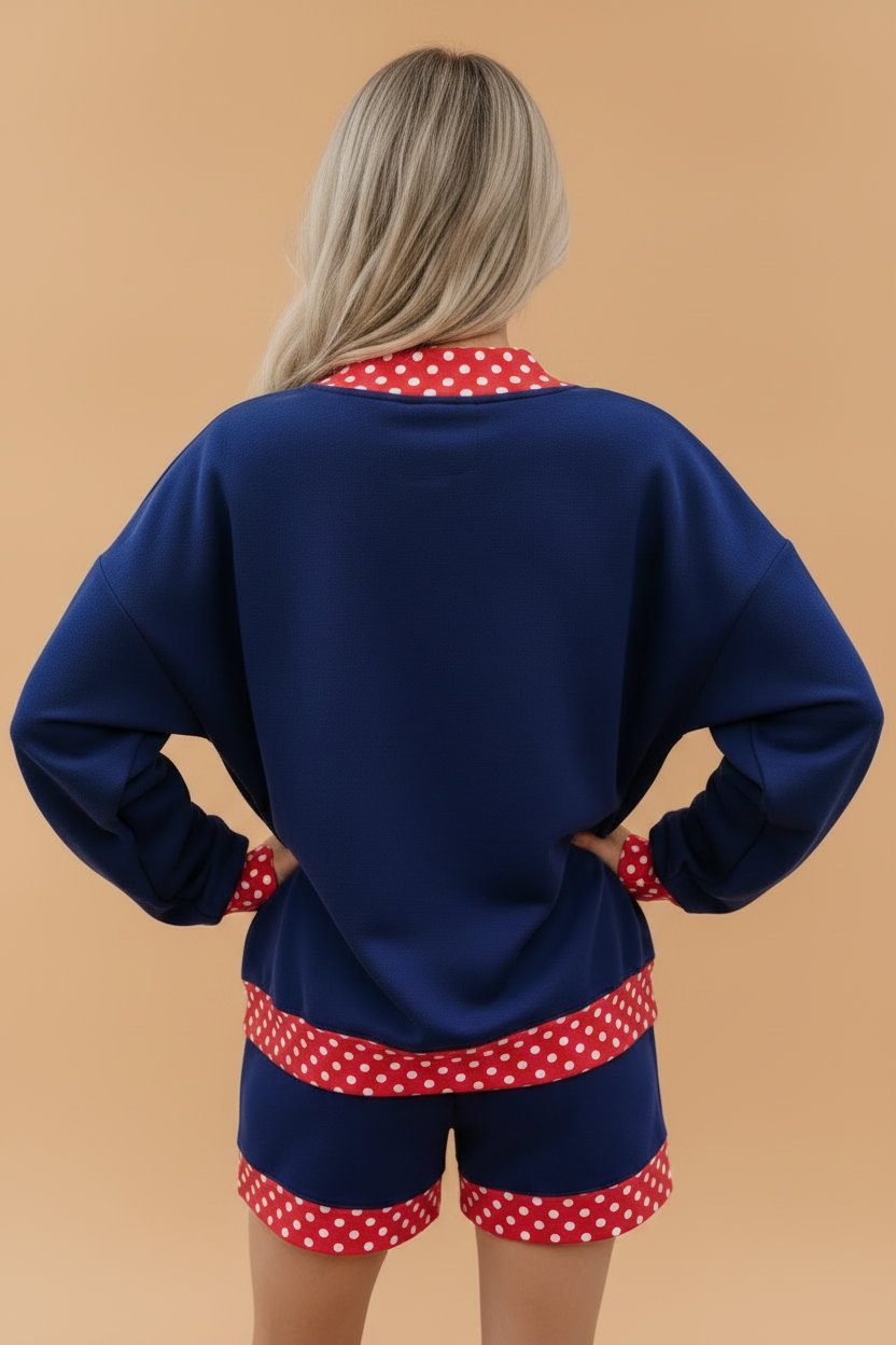 Polka Dot Contrast Trim Sweatshirt & Shorts Set