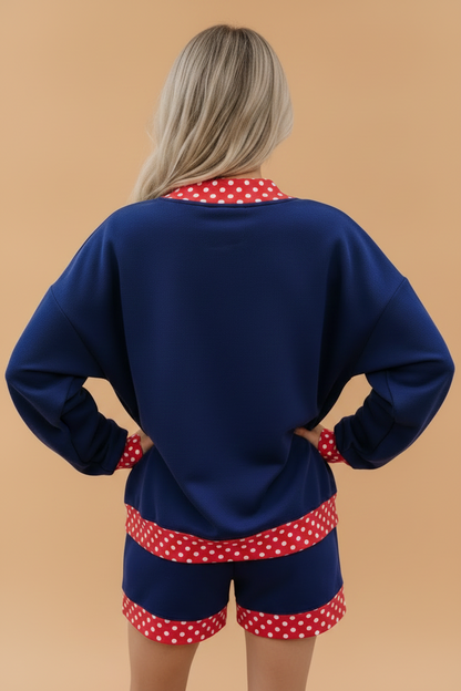 Polka Dot Contrast Trim Sweatshirt & Shorts Set
