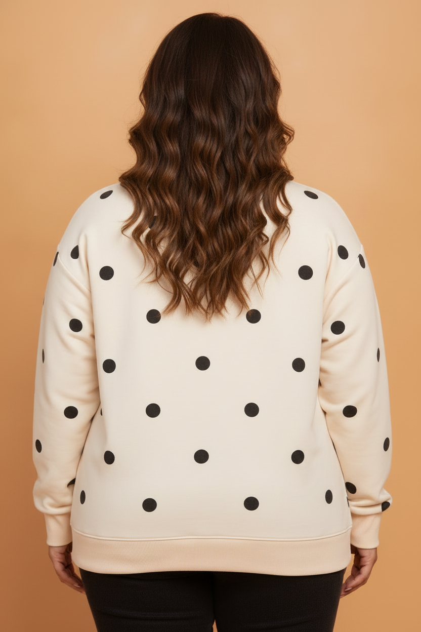 Plus Size Polka Dot Long Sleeve Split Hem Sweatshirt