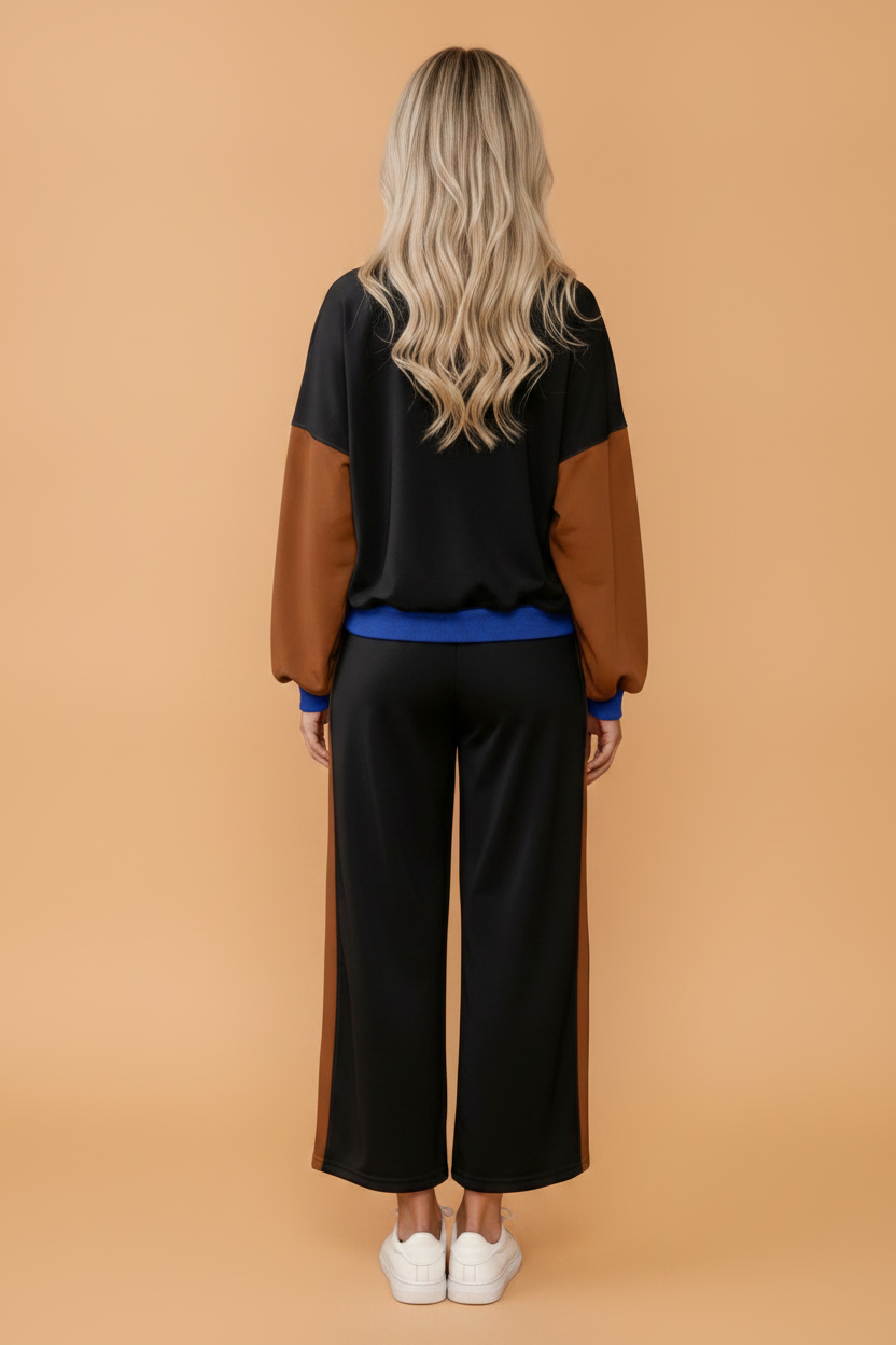 Colorblock Sweatshirt & Loose Pants Set