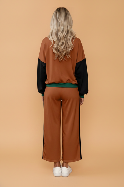 Colorblock Sweatshirt & Loose Pants Set