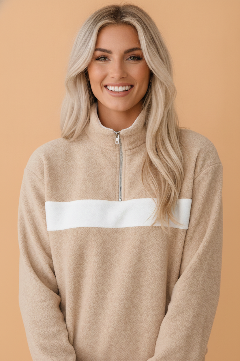 Colorblock Fleece Half Zip Long Sleeve Sweatshirt