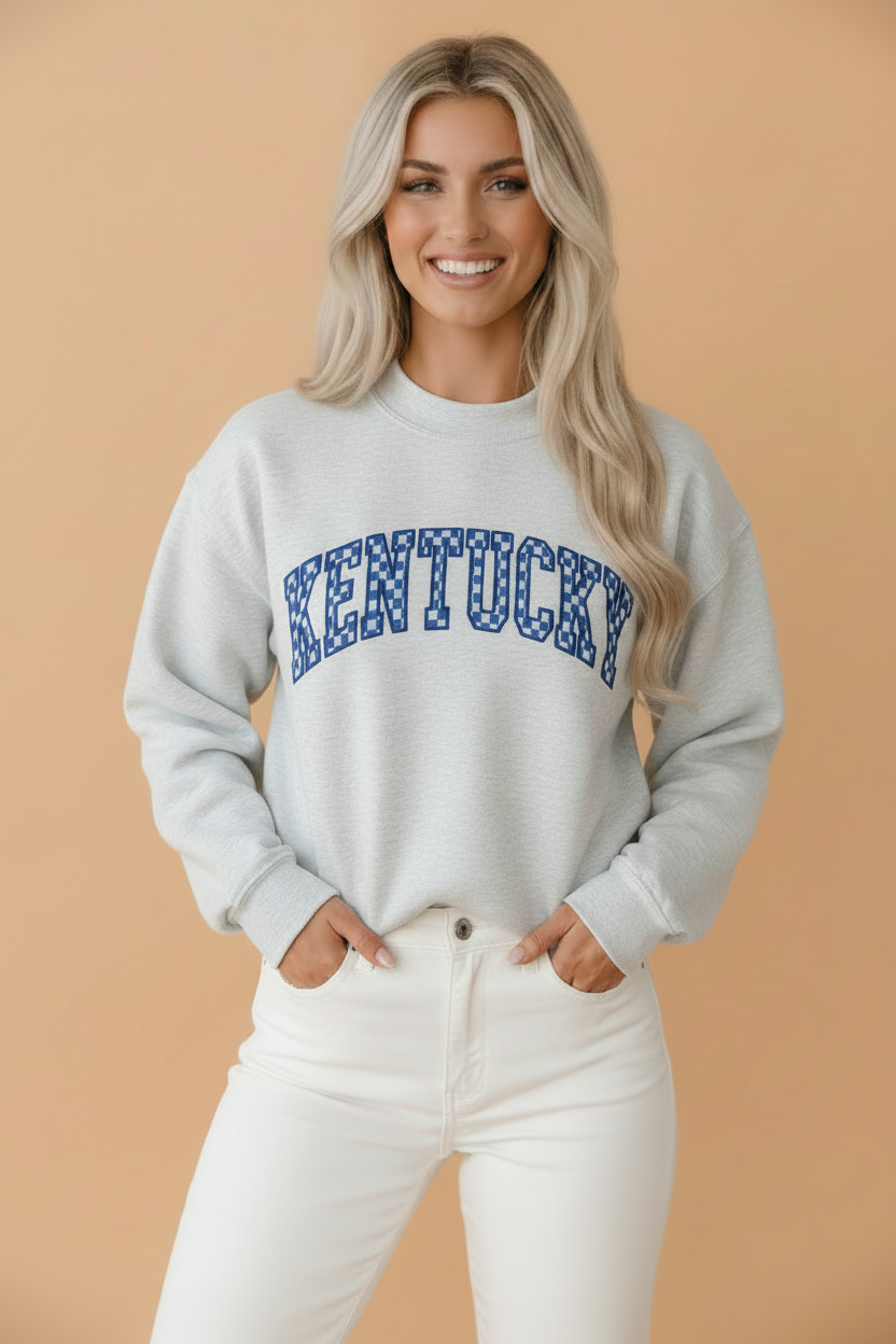 KENTUCKY Checker Embroidered Mock Neck Sweatshirt