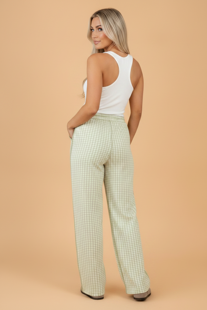 Gingham Exposed Seam Drawstring Elastic Waist Pants