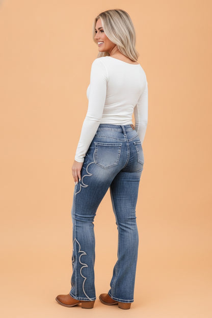 Western Embroidered High Waist Flare Jeans