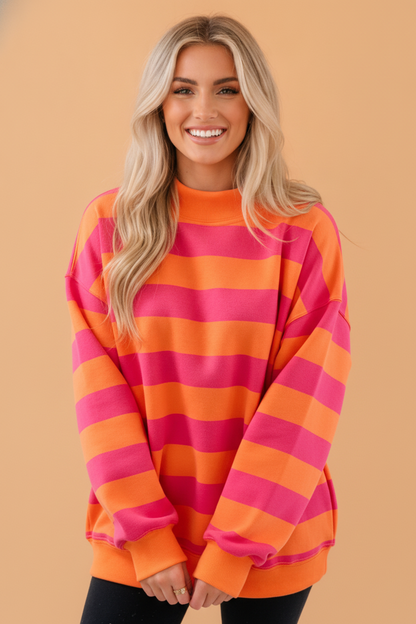 Stripe Colorblock Mock Neck Long Sleeve Sweatshirt