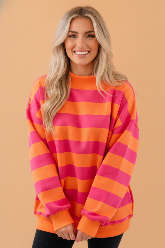 Stripe Colorblock Mock Neck Long Sleeve Sweatshirt